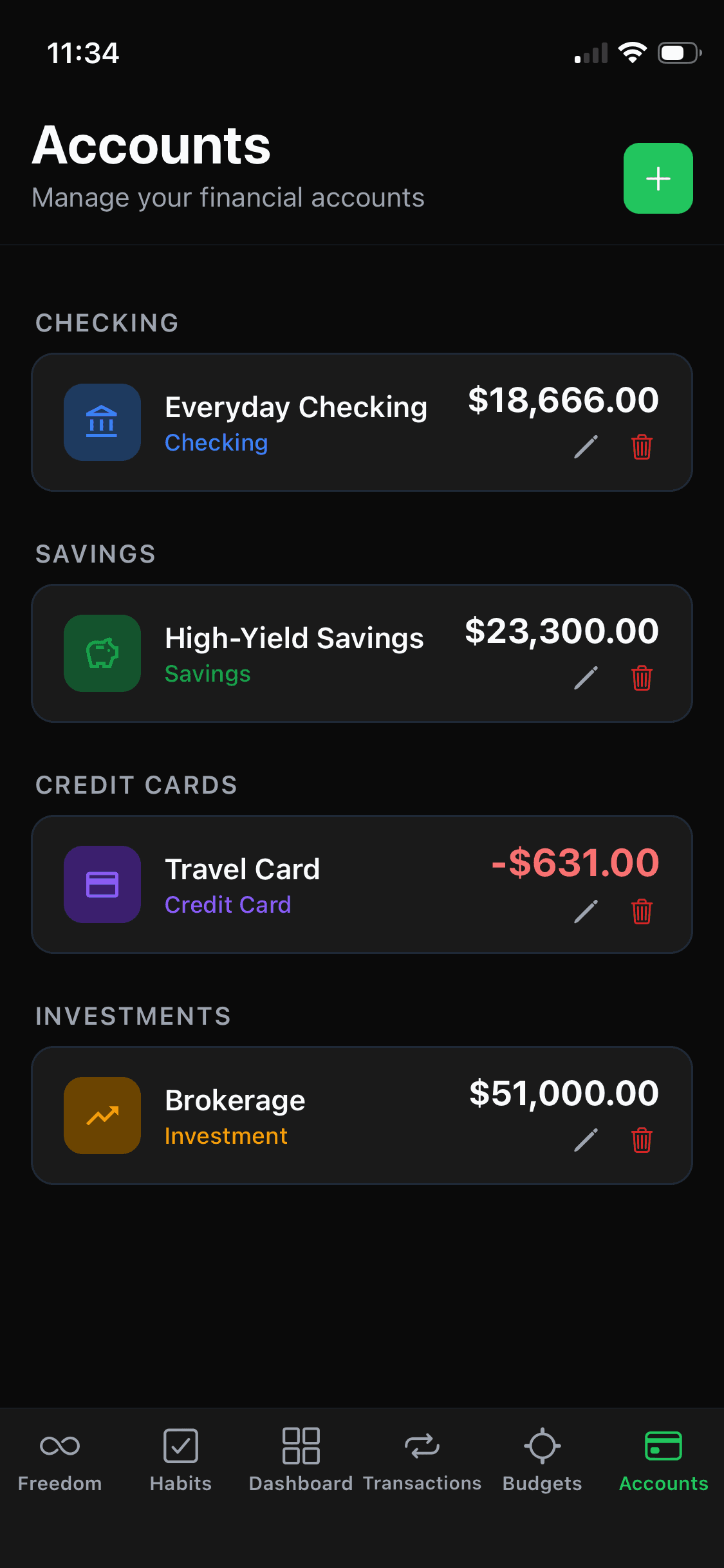 IndieDev FIRE — Accounts screen